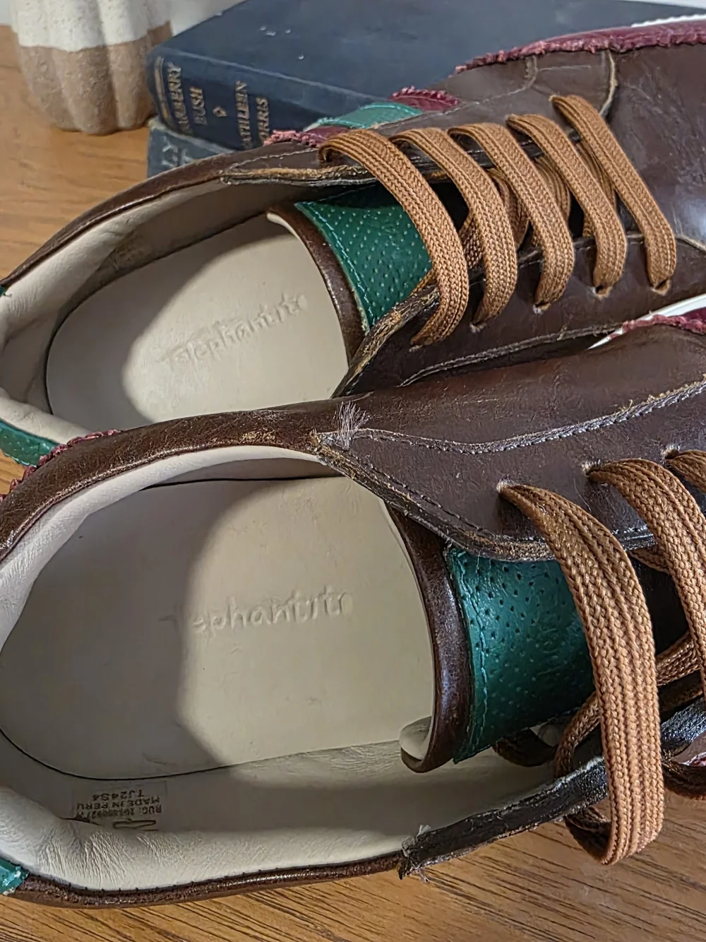Elephantito Leather Colorblock Sneakers Kids US 4 EU 35 Brown Burgundy Lace Up